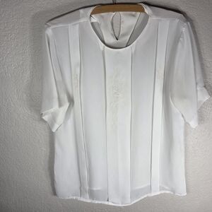 Vintage Susan Hutton White Pleated Shirt Sleeve Blouse Embroidered Size 10